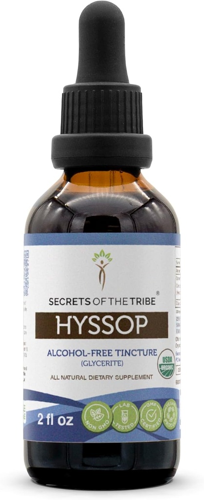 Hyssop USDA Organic | Alkoholfri extrakt, hög potens Herbal Drops | Tillverkad av 100% Certified Organic Hyssop (Hyssopus officinalis) Torkade Herb (2 oz)