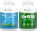 Calcium Citrate Komplex 1000mg + Q10 100mg - 365 Vegan kapslar + 240 Softgels Bundle - Utan vitamin D - Made in USA