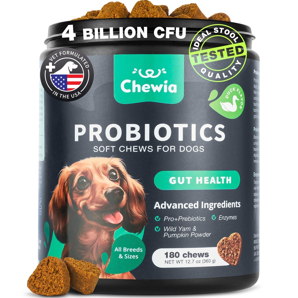 Probiotika för hundar Gut Health, Digestion, Immunity, Yeast Balance, Itchy Skin, Allergies Support - Dog Probiotic Chews med Digestive Enzymes för Gut Flora-Sof Treats med Pumpkin och Yeast Powder
