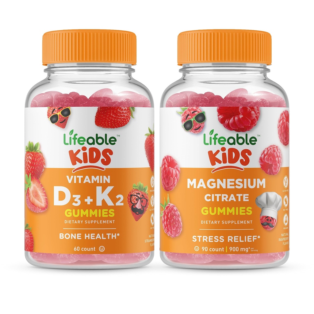 Livlig vitamin D3 + Vitamin K2 Kids + Magnesium Kids, Gummies Bundle - Great Tasting, Vitamin Supplement, Gluten Free, GMO Free, Chewable Gummy