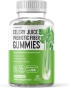 Celery Juice Fiber Gummies för vuxna - Prebiotic Celery Juice Gummy för avgiftning Support & Supergreens Boost med Celery Juice, Chlorophyll, & Prebiotic Fiber - 60 Count