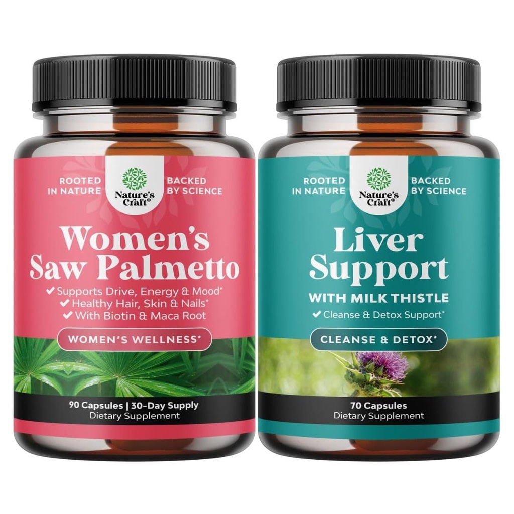 Bundle of Extra Strength Saw Palmetto for Women and Liver Cleanse Detox & Repair Formel - DHT Blocker Thickening Hair Vitamins for Hair Loss for Women - Silymarin Milk Thistle Liver Detox 70 Capsules