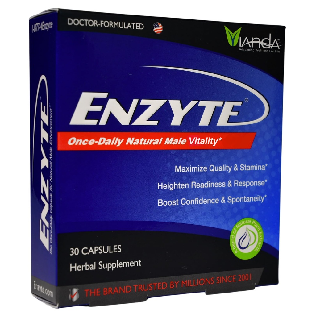 Enzyte® Natural Male Vitality Support | Dagligt tillskott för Mäns hälsa med asiatisk Ginseng, Ginkgo Biloba, Grape Seed, Epimedium, Muira Puama - 30 kapslar, 30 dagars leverans