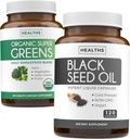 Super Greens & Black Seed (2-månaders leverans) Greens Oil Synergy Bundle of Organic Super Greens Powder - Fullständig Superfood (120 kapslar) & Black Seed Oil - Cold-Pressed Nigeilla Sativa (120 Caps)
