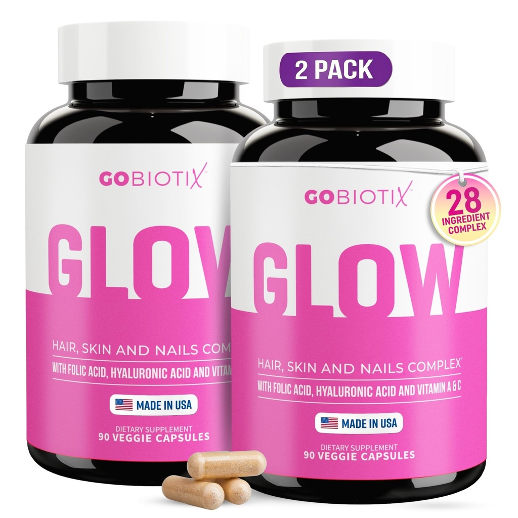 GOBIOTIX Hair Skin och Nails Vitamin Supplement - 10000mcg Biotin Pills med Hyaluronic Acid, Folate, Iron, Magnesium och Zink - Collagen Production, Hair Growth - 60 portioner