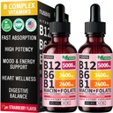 (2 Pack) Vitamin B12 och B6 flytande droppar, B12 Sublingual Vitamin B Complex - B 12 Vitamin 5000mcg - B12 Methylcobalamin för energi, hjärna och hjärtsupport med 27 200 mcg, jordgubbar, 80 portioner