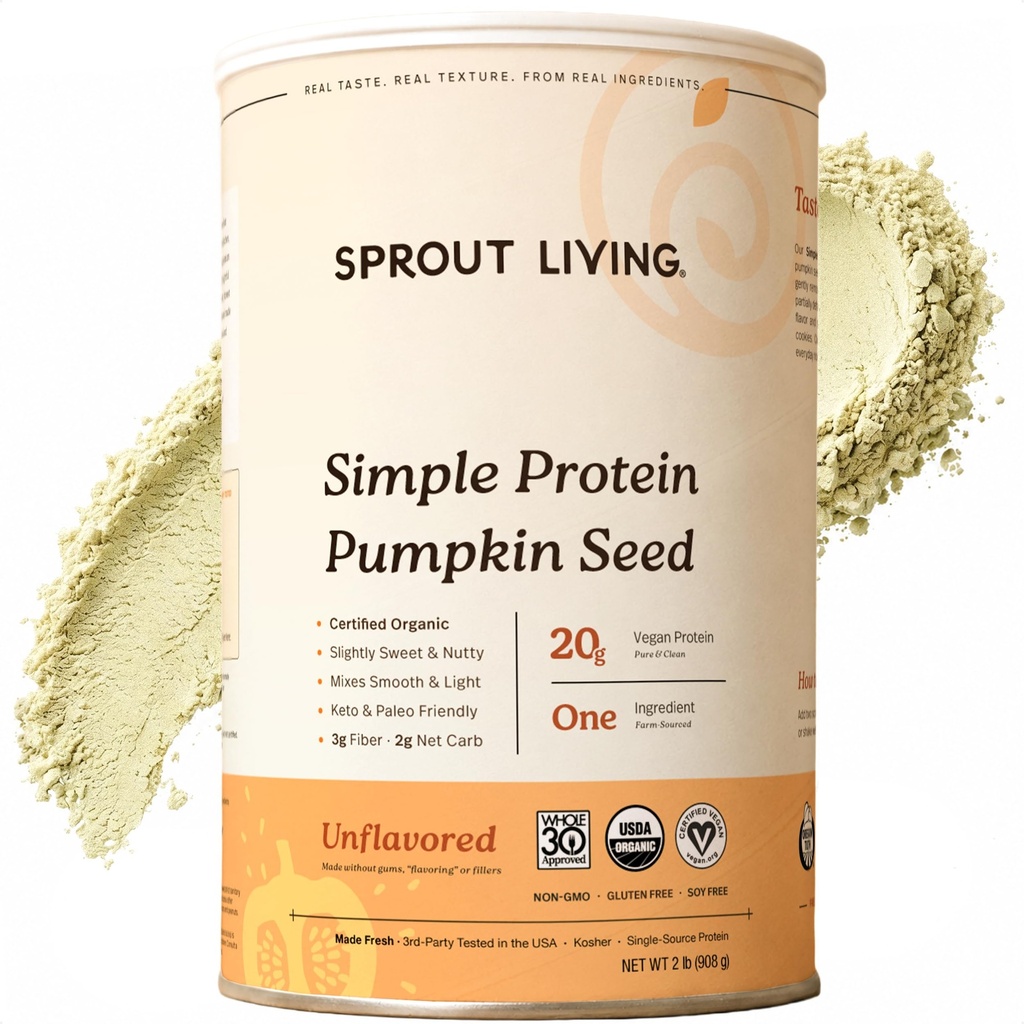 Sprout Living Organic Pumpkin Seed Protein Powder, Unflavored, 20 Grams of Plant Based Protein Powder Utan Artificial Sweeteners, Non Dairy, Non-GMO, Vegan, Gluten Free (1 Pound, 30 Servings)