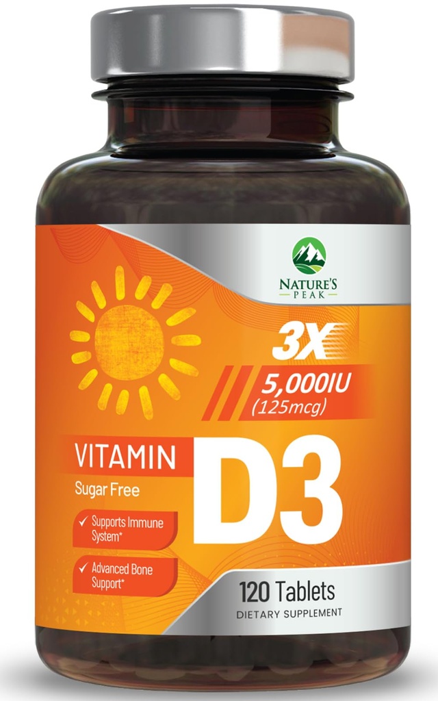 Vitamin D3 5000iu (125 mcg) Immune Health Support - High Potency Vitamin D Dietary Supplement för ben, tänder, muskler - Naturens VIT D, Vegan, Gluten Free, Raspberry Flavor - 120 Tabletter