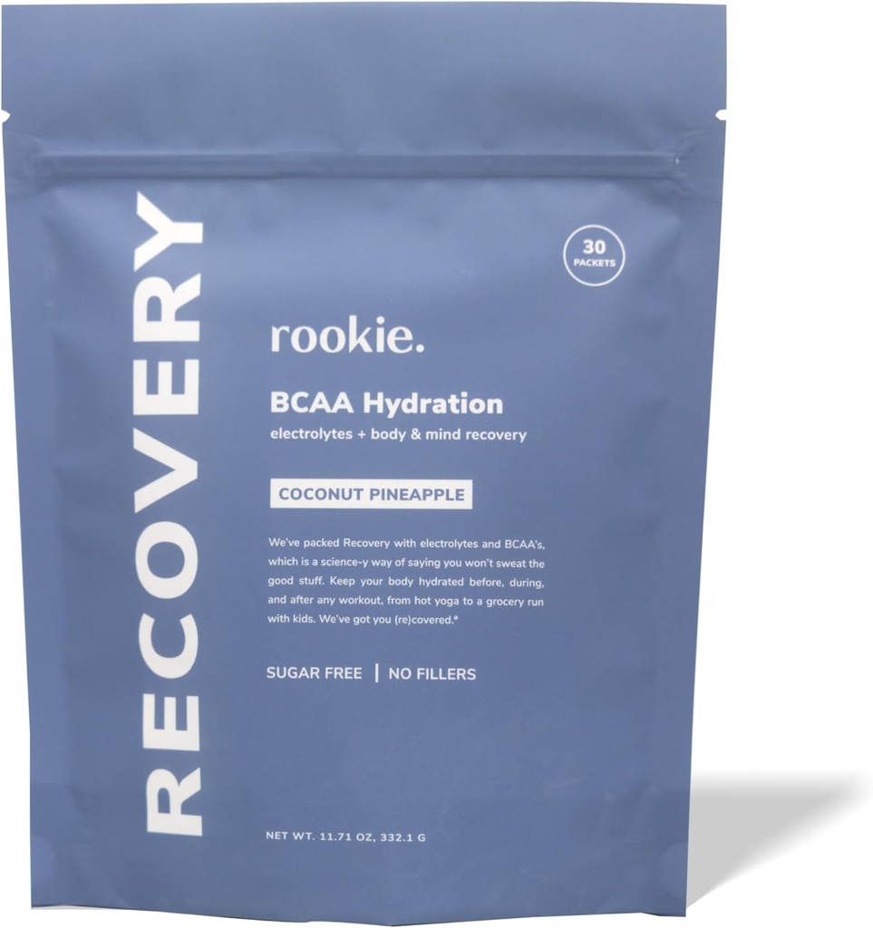 Rookie Wellness Recovery BCAA - Electrolyte och BCAA Powder med 5 g av Branched Chain Amino-syror för muskelåterställning, elektrolyter för hydrering, och endast 10 kalorier (30 portioner, kokosnöt Pineapple)