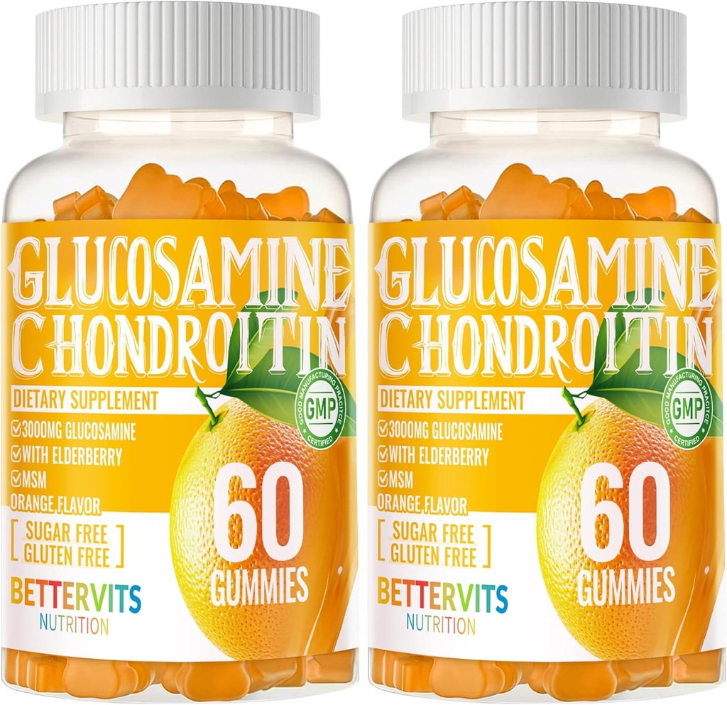 Glukosamin Chondroitin Gummies med MSM & Elderberry Extra Strength - Gemensamt stöd, Antioxidant Immune Support Supplement för vuxna, Män & Kvinnor120 Orange Gummies