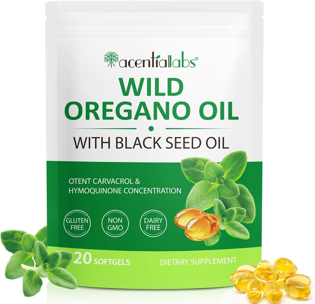 Oil of Oregano Softgels, 120 Count Oregano Oil Supplement Capsules, Oregano Oil Capsules, 165mg Carvacrol, 2 in 1 6000mg Oil of Oregano with Black Seed Oil 200mg