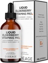 Codeage Elderberry Vitamins Pro - Organic Black Elderberry Liquid Drops - Vitamin C, D3, Zink, Black Currant - 2-månaders leverans - Svart Sambucus Liquid - Tillägg för vuxna och barn - 4 fl oz