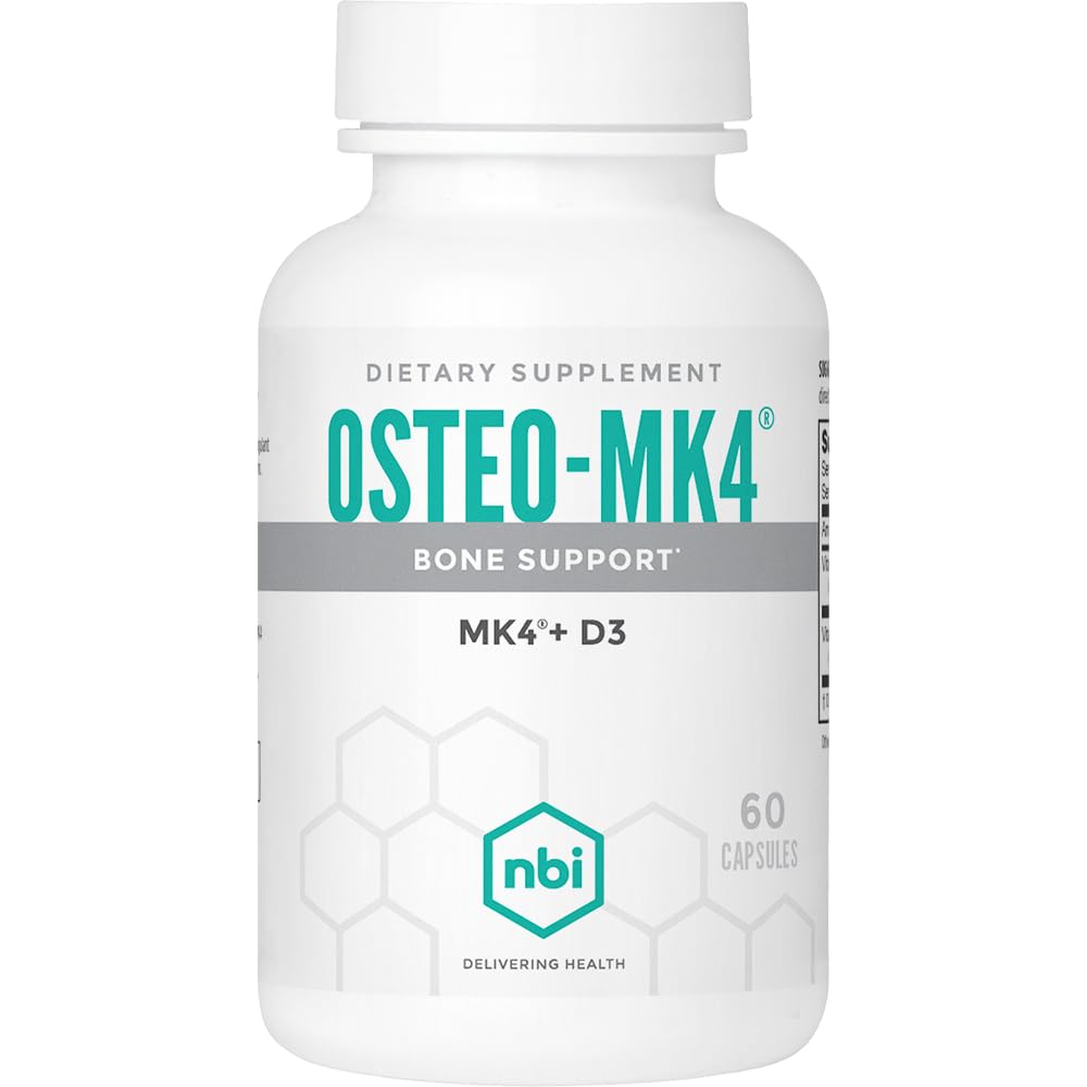 NBI Osteo-MK4 Bone Support | Vitamin D & K Complex | 45mg Vitamin K2 (MK4) för stark benhälsa och funktion | 60ct Veggie Capsules