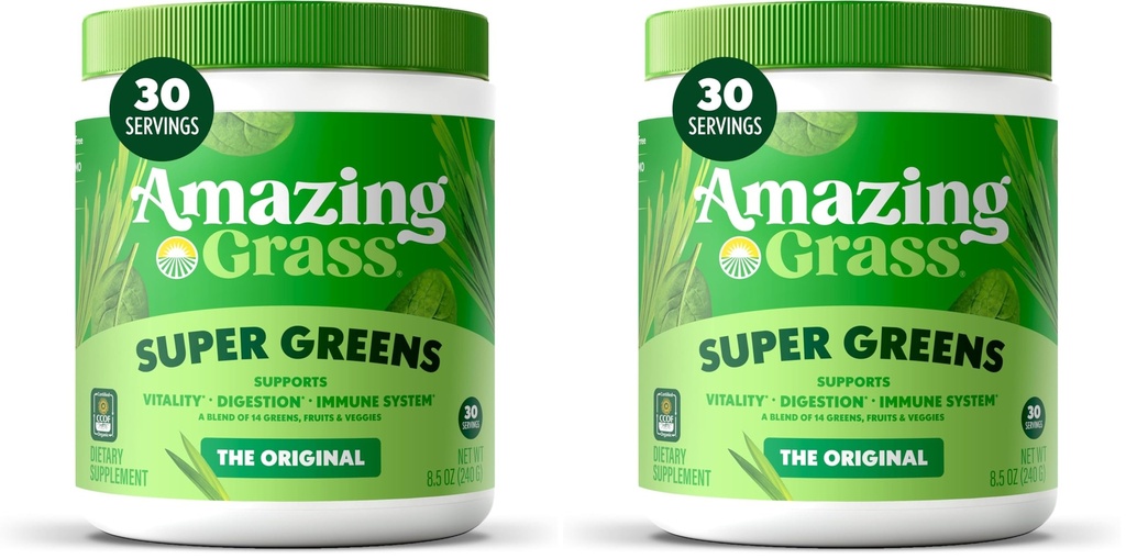 Bundle of Amazing Grass Greens Superfood Powder: Greens Powder med Digestive Enzymes & Probiotics, Organic Spirulina, Chlorella och Beet Root Powder, Original, 30 Servings (60 Total Servings)