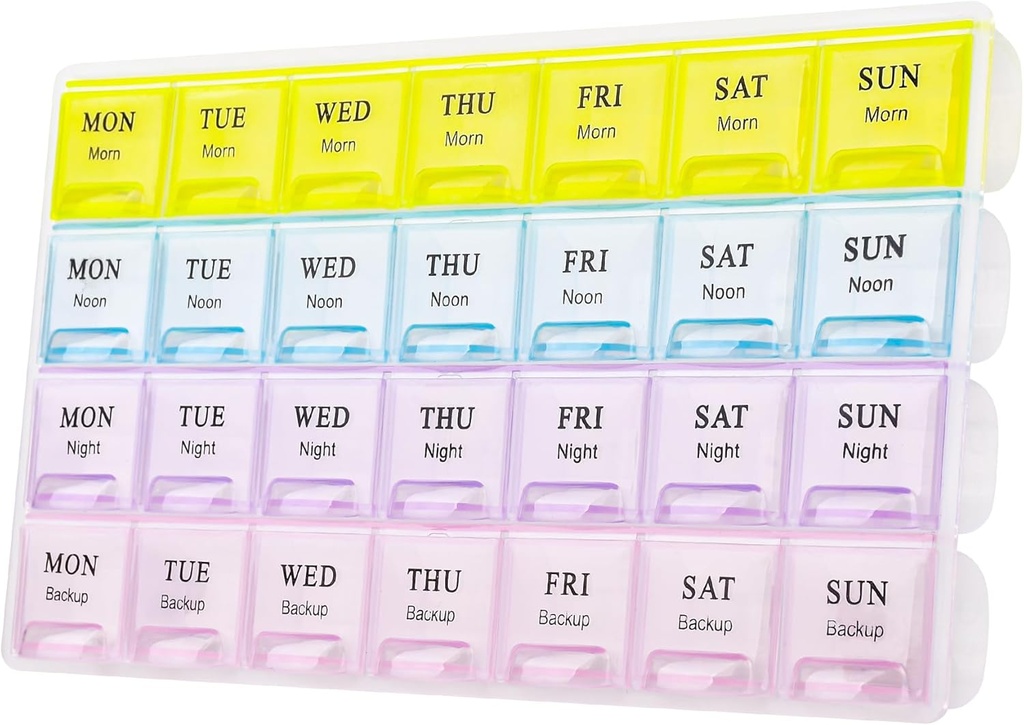Stora Weekly Pill Organizer 4 gånger per dag, fuktbevis 7 Day Pill Box, Travel Pill Cases Portable för Pills Vitamin Fish Oil Supplements (gul)