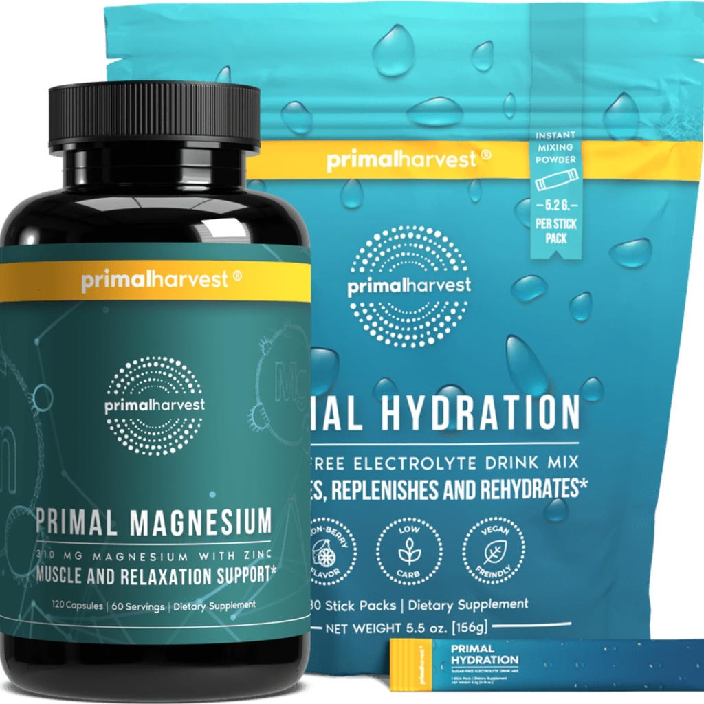 Hydration Powder & Magnesium Komplex Kosttillskott för Män av Primal Harvest, Bundle