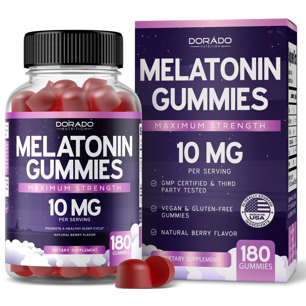 Melatonin Gummies 10mg för vuxna (180 greve) - Snabbupplöst Melatonin Gummies - Gummy för vuxna innehåller 10mg - Hög styrka - Blandad Berry Flavor - Non-GMO, Vegan Supplement & Made i USA