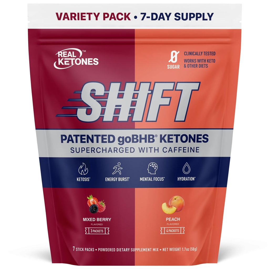Real Ketones BHB Exogena Ketones Drink Mix Packets Keto Electrolytes Powder Packets No Sugar med 4 Huvud Fasting Electrolytes Plus Hydrating Patented Keto BHB - 7 Count Peach, Mixed Berry