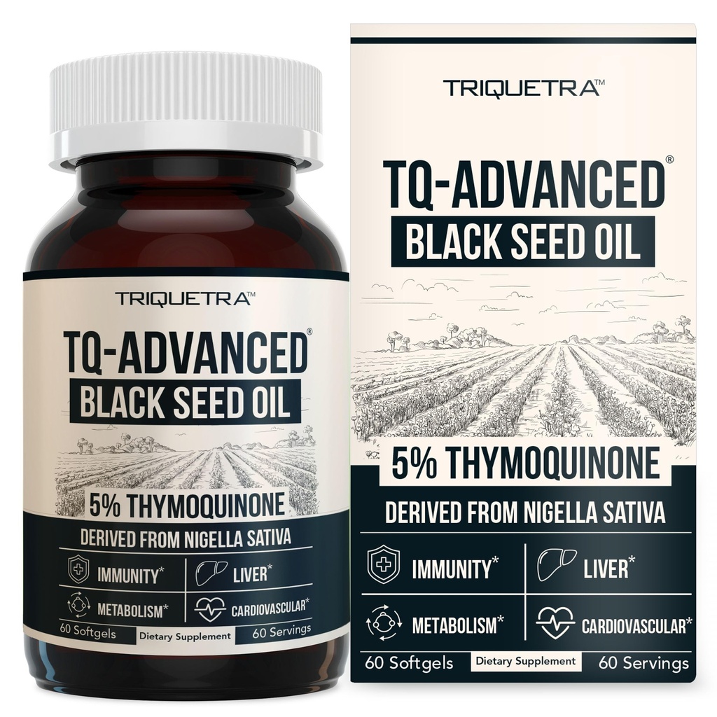 Black Seed Oil Softgels | 5% Thymoquinone - TQ-Advanced® | High Potency - 500 mg per kapsel - 15:1 Koncentrat från Nigella Sativa Extract, Raw Form, Vegan Formel, Glass flaska (60 Softgels)
