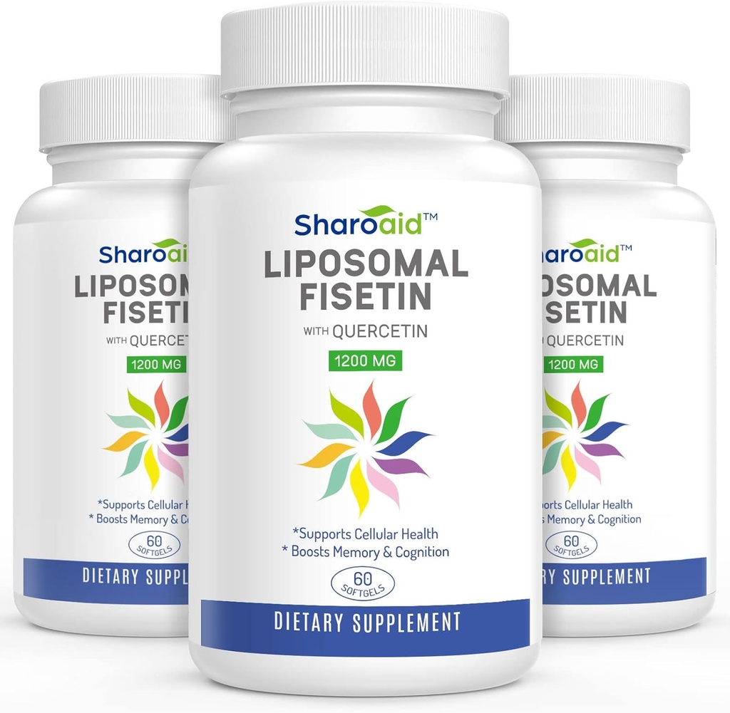 Liposomal Fisetin med Quercetin Supplements 1200 mg per servering, hög absorption polyfenoler antioxidanter för kvinnor, män, icke-GMO, Gluten-Free,3 flaska-180 Softgels