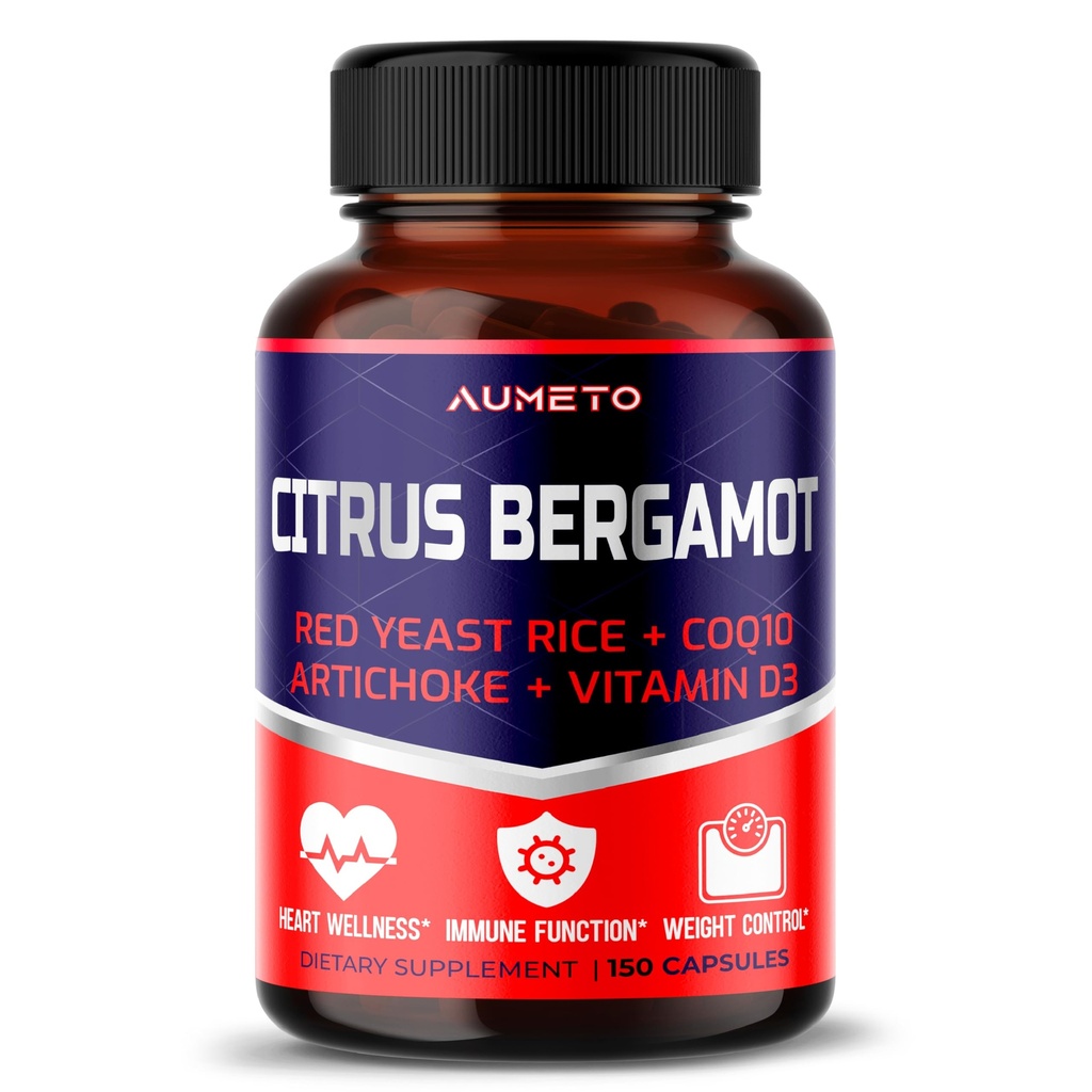 Citrus Bergamot Supplement med Red Yeast Rice, CoQ10, Artichoke, Vitamin D3 - Stöd övergripande cirkulation Wellness och Immune System (150 greve av 1)
