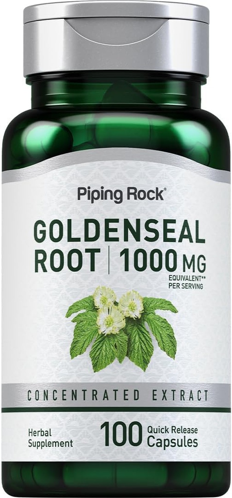 Piping Rock Goldenseal Root Capsules | 1000mg | 100 piller | Herbal Supplement | Koncentrerad extrakt | Non-GMO, Gluten Free