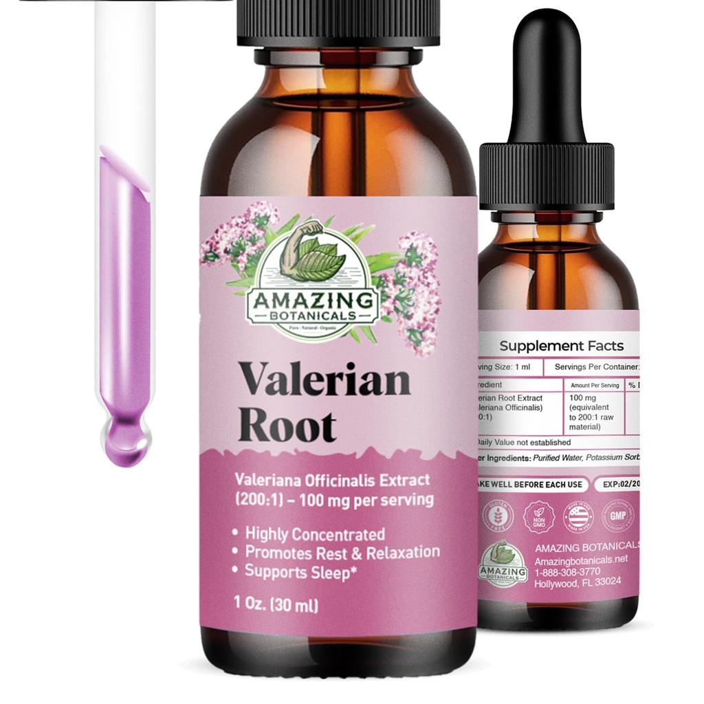 Valerian Root Drops för sömn - Organic Valerian Root Tincture Extract 3000mg - för avkoppling och lugn - 1 FL OZ, 30 portioner