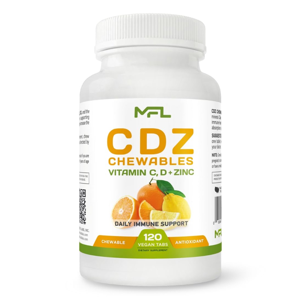 C D Z CHEWABLES | Vitamin C, 1000mg | Vitamin D3, | Zink, | Non-GMO & Gluten Free | 120 Vegetariska tuggbara tabletter | 120 portioner