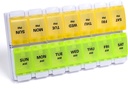 Sukuos AM PM Weekly Pill Organizer 7 Day, 2 Times A Day Medicine Pill Box med Easy Push Button, BPA Free Vitamin Cases för fiskolja / tillägg, lätt att rengöra (gul & grön)