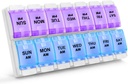 Sukuos AM PM Weekly 7 Day Pill Organizer, 2 Times A Day Pill Box med artrit Friendly Push Button, Medicine Cases för vitamin / fiskolja / tillägg, lätt att rengöra (Purple & Blue)