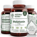 Natural Nutra Vegan Melatonin 3mg, hjälper till att förbättra hjärthälsa, stöder immunsystem, hjälper cellhälsa och hjärthälsa, bidrar till övergripande välbefinnande, förbättra sömnkvaliteten, glutenfri, 60 tabletter