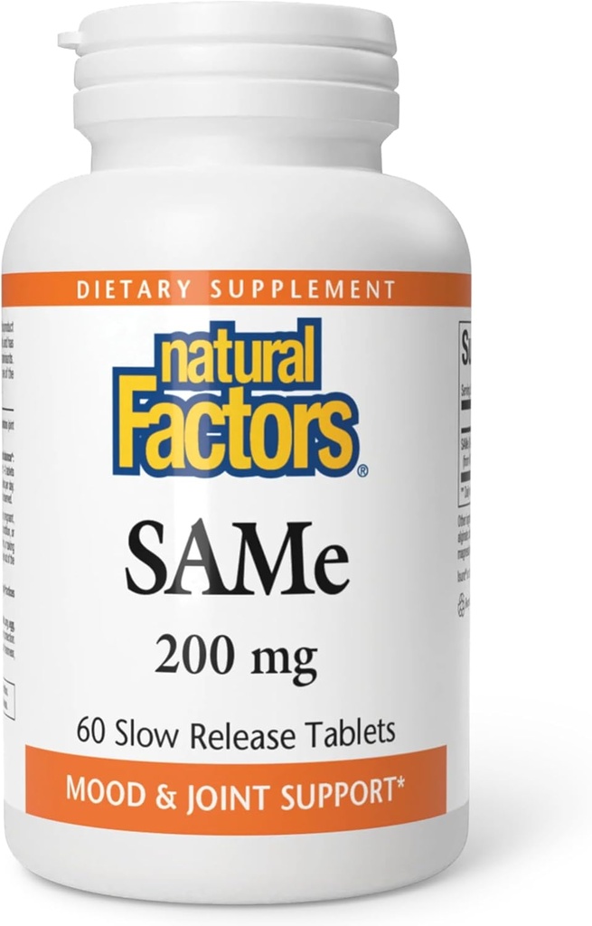 Naturliga faktorer, SAMe 200 mg, hjälper till att förbättra humör och förbättra gemensam hälsa, 60 tabletter (60 portioner)