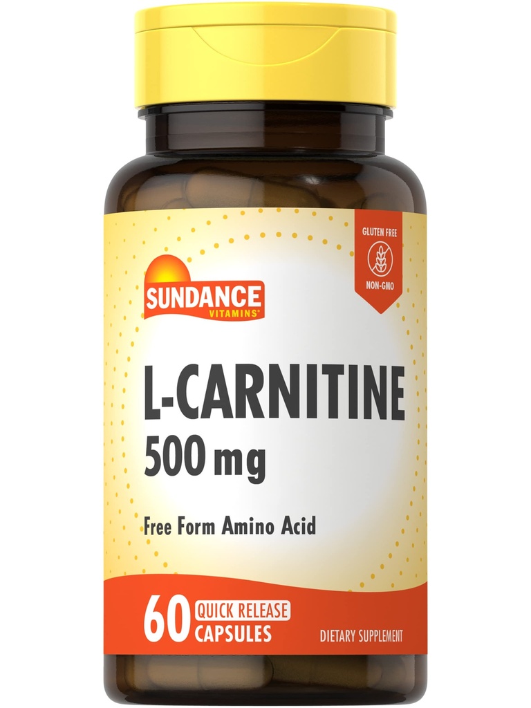 Sundance L-Carnitine Tartrate Supplement 500mg | 60 Capsules | Free Form Amino Acid | Non-GMO och Gluten Free Pills