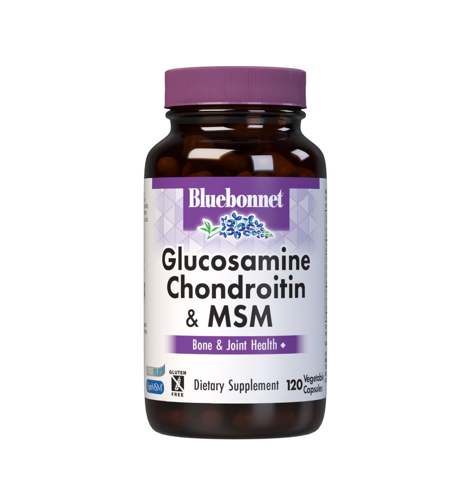 Bluebonnet Nutrition Glucosamine Chondroitin & MSM, Glukosamin, Bone & Joint Health *, Non-GMO, Gluten-Free, Soy-Free, Dairy-Free, 120 Vegetabiliska kapslar, 40 portioner