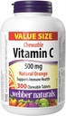 Webber Naturals Vitamin C, 300 Chewable Orange tabletter, 500 mg Vitamin C Per tablett, ben, tänder, immun och antioxidant stöd