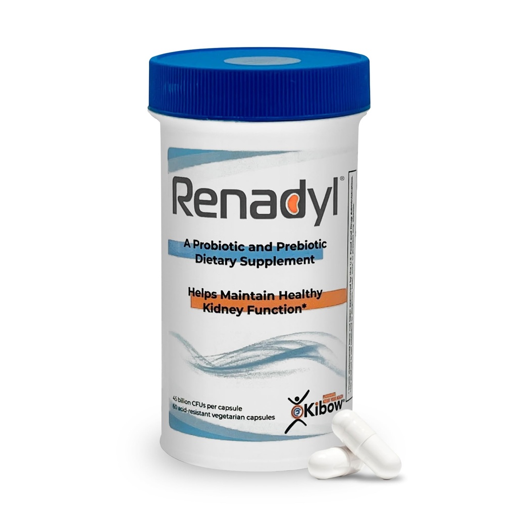 Renadyl Kidney Probiotic Supplement | Urea, Creatinine och Uric Acid Support | 45 miljarder CFUs | Kliniskt testad, icke-GMO, & Made i USA, 60 kapslar (1 flaska, 1 månads leverans)