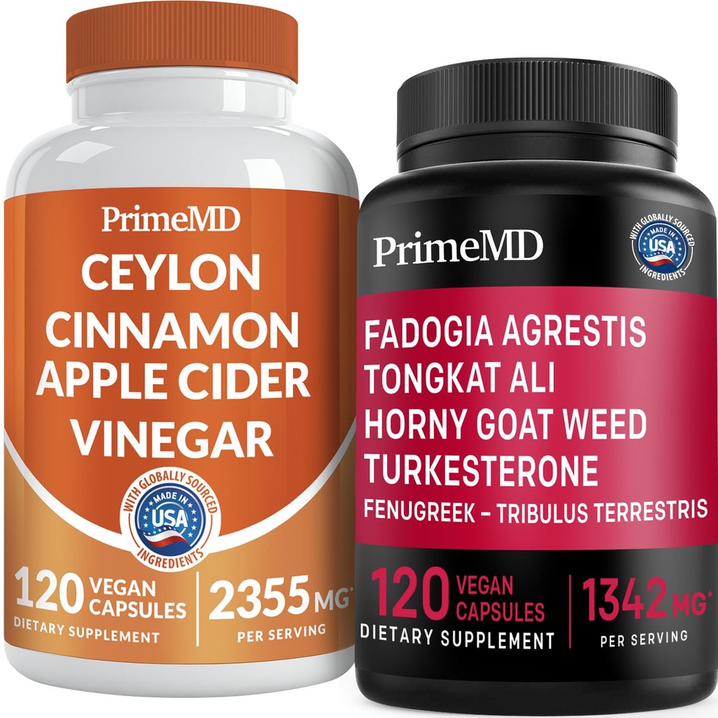Ceylon Cinnamon (1pk) och Fadogia Tongkat Ali (1pk) Supplement Bundle - Potent Vitaminer för hjärta, energi, muskel, testosteron och immunstöd - Non-GMO, Vegan, Gluten-Free