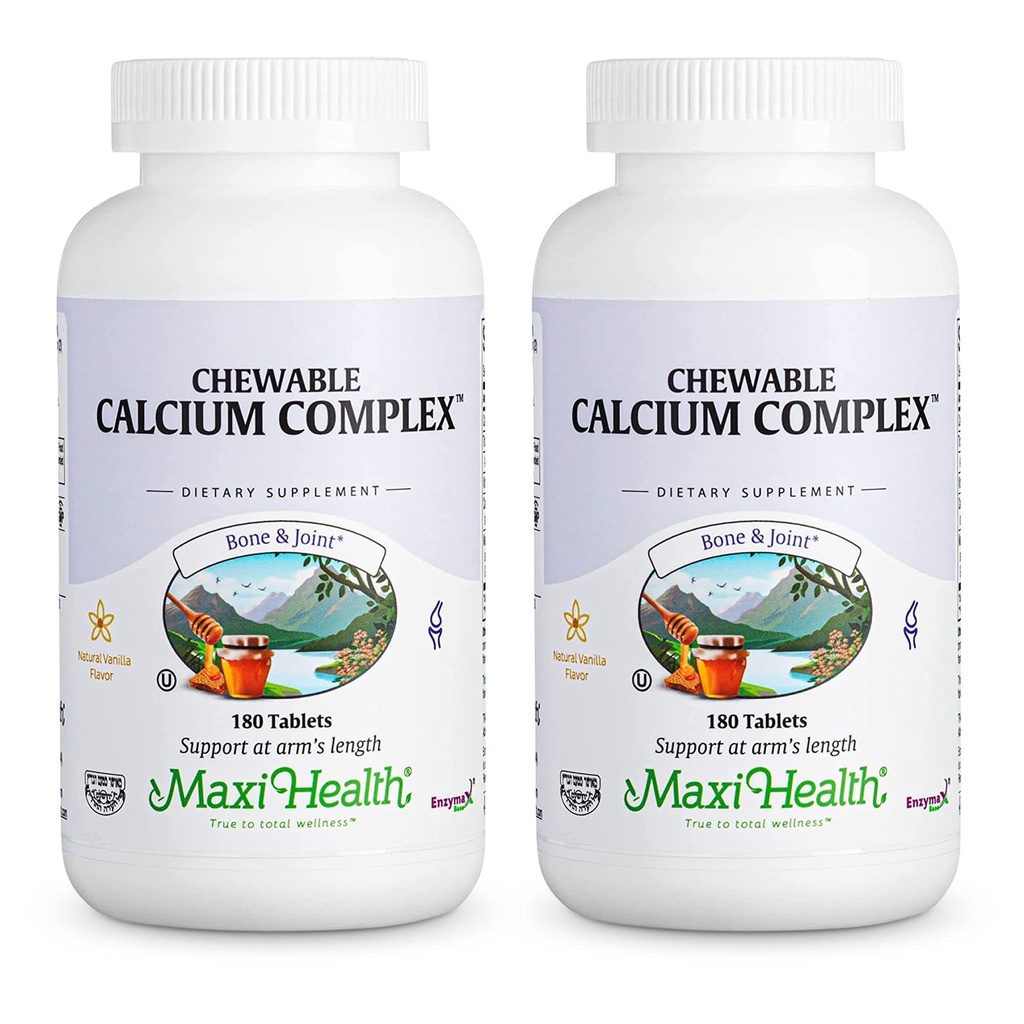 Maxi Health Chewable Calcium Complex - Vanilla Flavor Vitamin D3 och Magnesium Chewables för att hjälpa till att stödja ben - Kosher Magnesium och Calcium Supplement för kvinnor och män (180 greve, paket med 2)