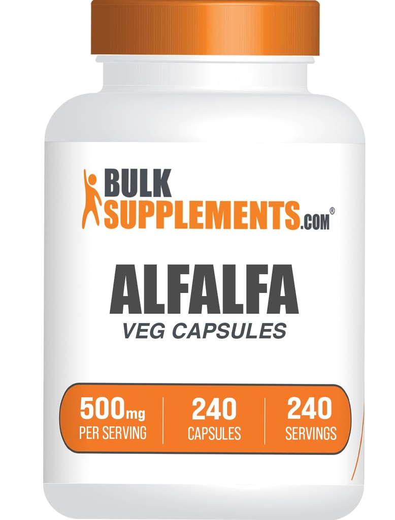 BulkSupplements.com Alfalfa Extract Capsules - Alfalfa Supplement, Green Superfood Supplement, Alfalfa Capsules - Gluten Free, 1 Capsule per Servering, 240 Veg Capsules (Pack of 1)
