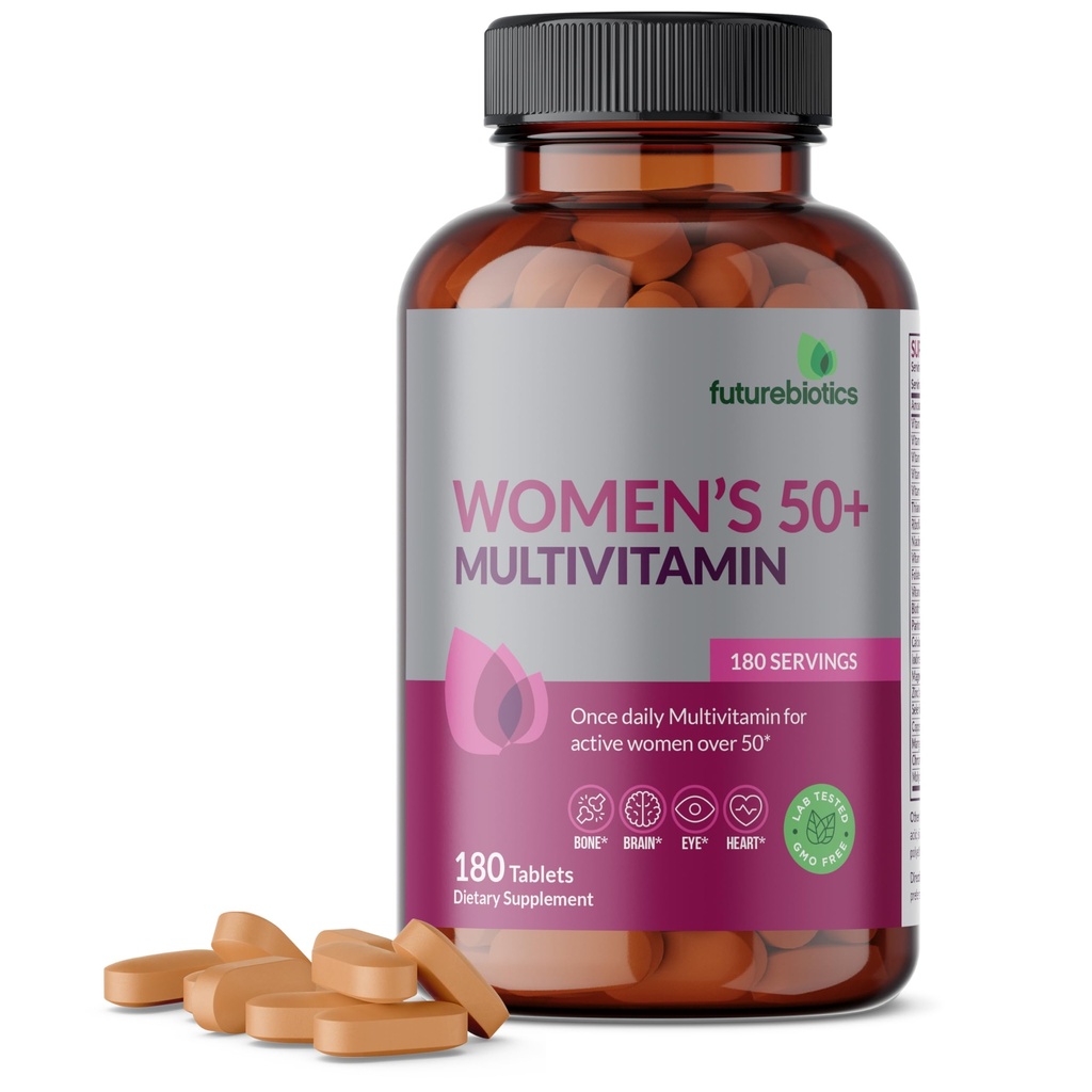 Futurebiotics Women’s 50+ Multivitamin Once Daily Multivitamin för aktiva kvinnor över 50, icke-GMO, 180 tabletter