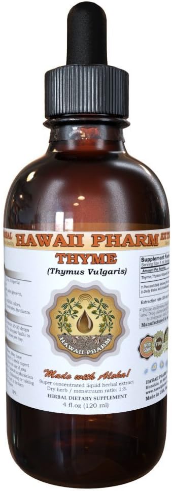 Thyme Liquid Extract, Organic Thyme (Thymus Vulgaris) Tinktur, Herbal Supplement, Hawaii Pharm, Made in USA, 4 fl.oz