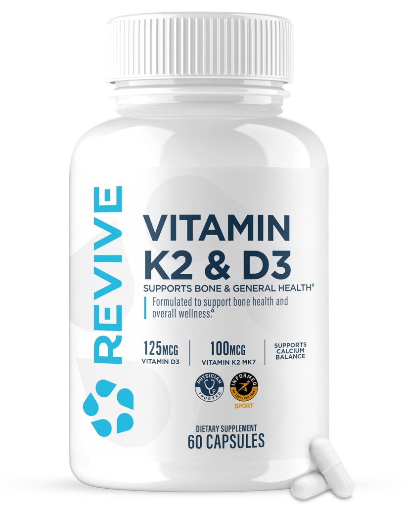 REVIVE MD Vitamin D3 & K2 - Stöder Bone Health & Muscle Strength - K2 & D3 Vitamin Supplement för kvinnor och män Hälsa & hjärnfunktion
