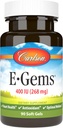 Carlson- E-Gems, 400 IE (268 mg), Heart Health & Optimal Wellness, Antioxidant, 90 mjuka gels