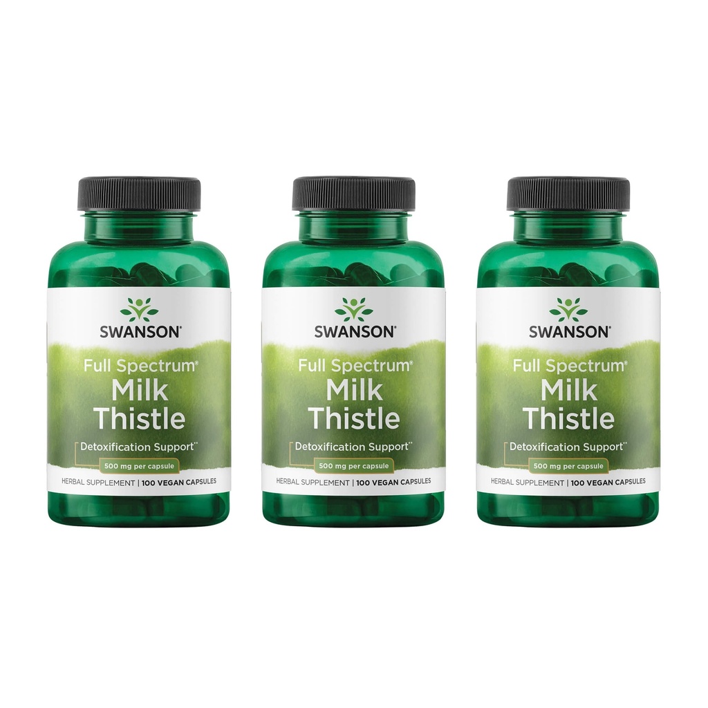 Swanson Milk Thistle - Herbal Liver Support Supplement - Natural Formel som hjälper till att upprätthålla övergripande hälsa och välbefinnande - (100 kapslar, 500 mg varje) 3 Pack