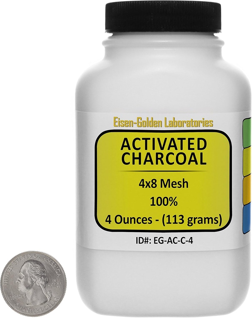 Aktiverat kol [C] 100% ACS Grade Course Granules 4 Oz i en Space Saver Bottle USA