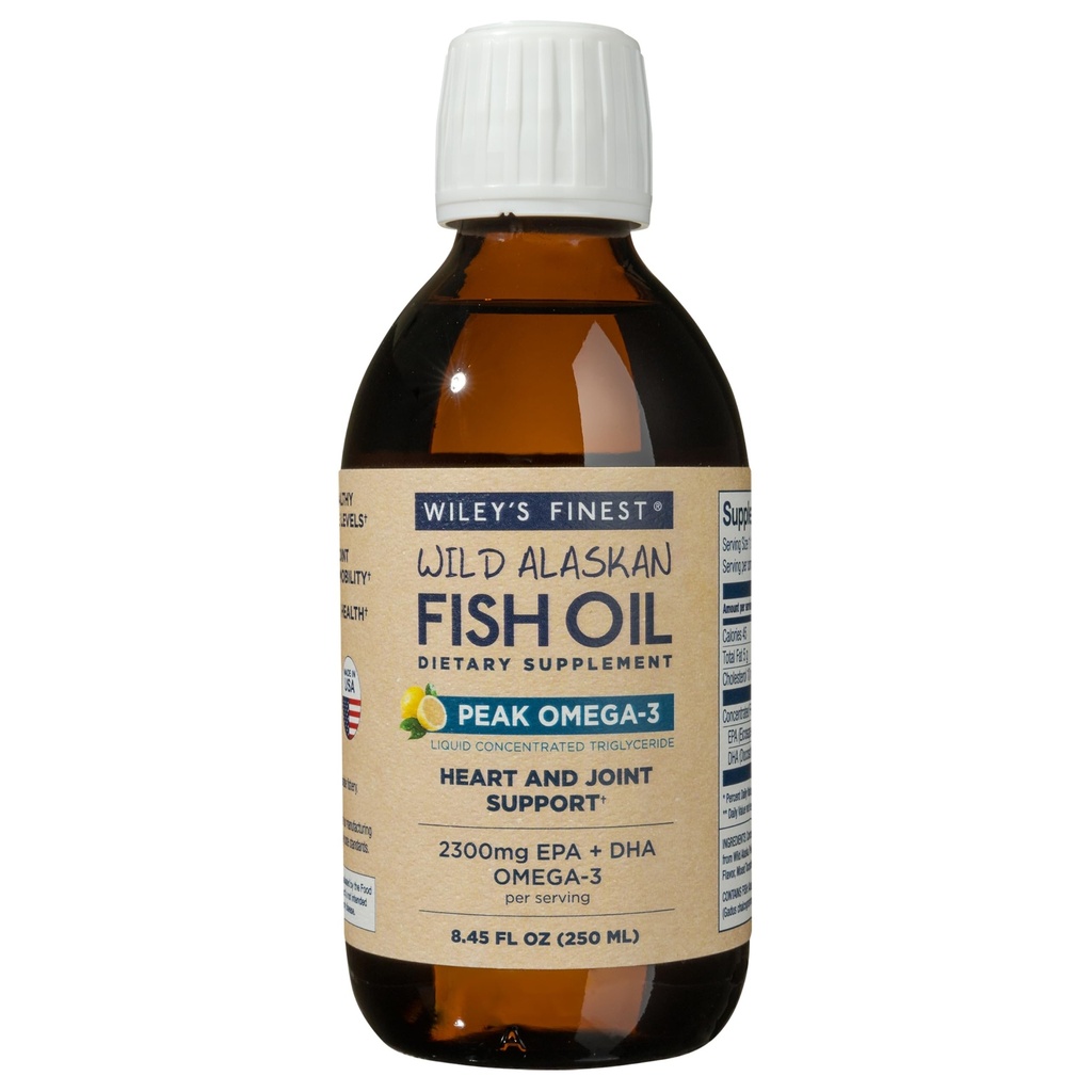 Wileys Finest Wild Alaskan Fish Oil Peak Omega-3 Liquid Supplement - 2300mg EPA och DHA Omega-3s - Lemon Flavor - 8.45 Oz (50 portioner)