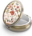 Pill Case Pill Box med Mirror Retro 3 Compartment Small Pill Case for Purse eller Pocket Bronze Small Roud Pill Box eller Vitamins, Fish Oil, Supplements, Pill Containe Travel Gifts (Retro Red Flowers)