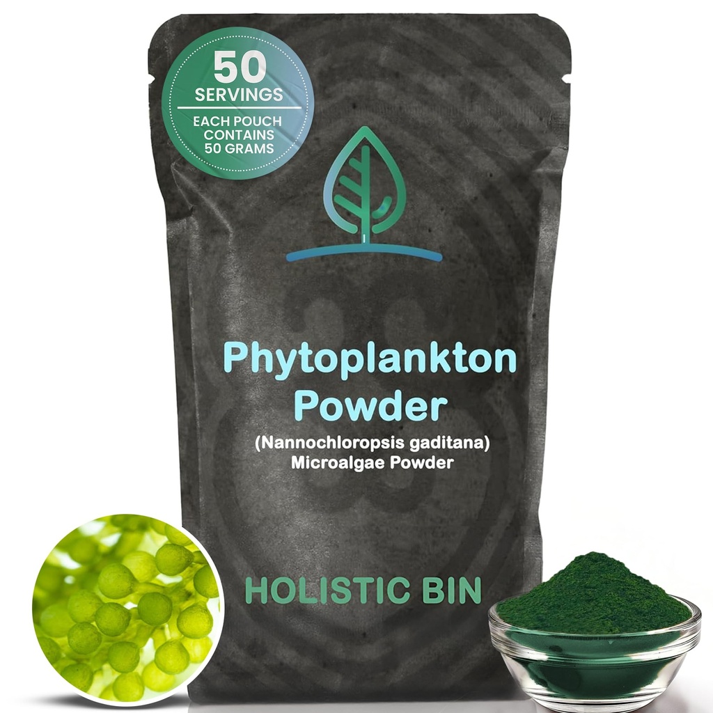 Holistic Bin Marine Phytoplankton Powder - Hållbart odlad i Nordic Green Water Farm - Nutrient-Dense Omega-3 Superfood - Rich in Amino Acids, Chlorophyll, Vitamins & Trace Minerals - 50 Grams
