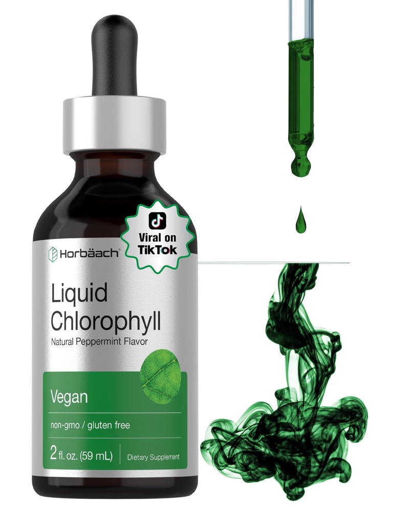 Horbäach Liquid Chlorophyll Drops | 2 oz | Vegan, icke-GMO och Gluten Free Formel | Naturlig Peppermint smak