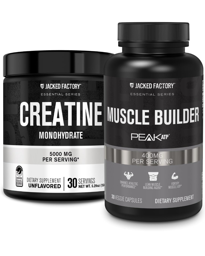 Jacked Factory Creatine Monohydrate Powder 150g - Kreatintillskott för muskeltillväxt, ökad styrka och väsentliga muskelbyggare - Daglig muskelbyggare med PeakATP (30 kapslar)